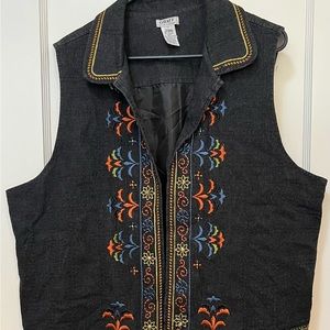 Graff By Um Company Womens Size 1X Black Embroidered BOHO Cottagecore Vest